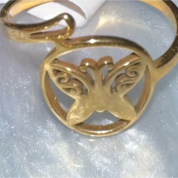 “Curlicue Butterfly” Coil Spiral Swirl Loop Twist Scroll Ringlet Gold Steel Ring - Picture 2 of 16